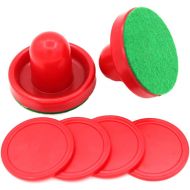 lasenersm 1 Set Mini Air Hockey Pushers and Air Hockey Pucks Great Goal Handles Pushers Goal Handles Paddles Replacement Accessories for Game Tables 60 MM, Red(2 Strikers, 4 Pucks)