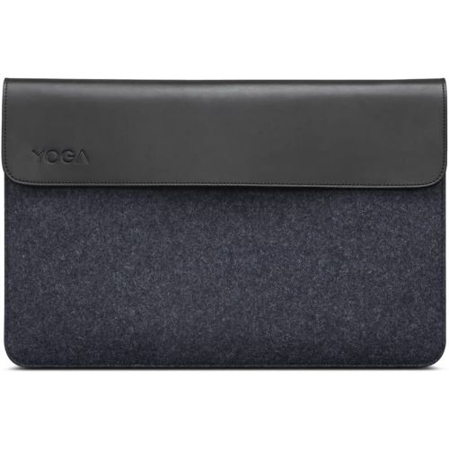 레노버 Lenovo Yoga Laptop Sleeve for 14-Inch Computer, Leather and Wool Felt, Magnetic Closure, Accessory Pocket, GX40X02932, Black
