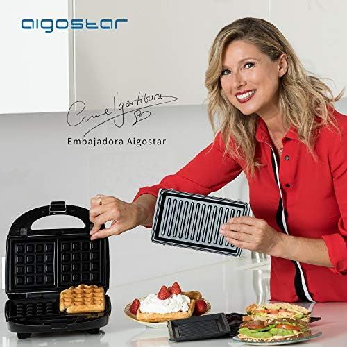  [아마존베스트]Aigostar 3-in-1 Sandwich Maker, 750 W Sandwich Toaster, 3 Removable Grill Plates, Contact Grill, Waffle Iron, 3-in-1, Dishwasher Safe, Triangular Sandwich Maker, Non-Stick, Black