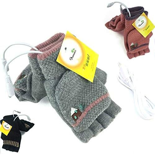  [아마존베스트]Kbinter Womens & Mens 3 Pack USB Heated Gloves Mitten Winter Hands Warm Laptop Gloves, Knitting Hands Full & Half Heated Fingerless Heating Warmer Washable Design (Black+D Gray+Gray)