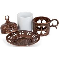 [아마존베스트]Demmex Turkish Coffee Espresso Cup with Inner Porcelain, Metal Holder, Saucer and Lid, 4 Pieces (Antique Brown)