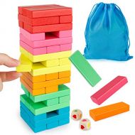 Coogam Wooden Blocks Stacking Game with Storage Bag, Toppling Colorful Tower Building Blocks Balancing Puzzles Montessori Toys Learning Sorting Family Games Educational Toys Gifts
