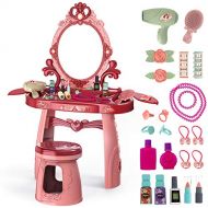 Meland Toddler Vanity Set Kids Toy Vanity Table for Little Girls with Sound and Light Mirror and Beauty Accessories, Birthday Toys for Little Princess Pretend Play