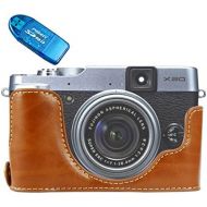 First2savvv XJPT-X20-D09 Brown Leather Half Camera Case Bag Cover base for Fuji FujiFilm Finepix X20.X10 + SD card reader