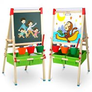 [아마존베스트]Tomons Kids Wooden Art Easels for Kids, 3-in-1 Chalkboard/Whiteboard/Paper Roll Easel for Boys and Grils Age 3+