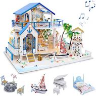 GuDoQi DIY Miniature Dollhouse Kit, Tiny House kit with Furniture and Music, Miniature House Kit 1:24 Scale, Great Handmade Crafts Gift for Mothers Day Birthday, Blue Sea Legend
