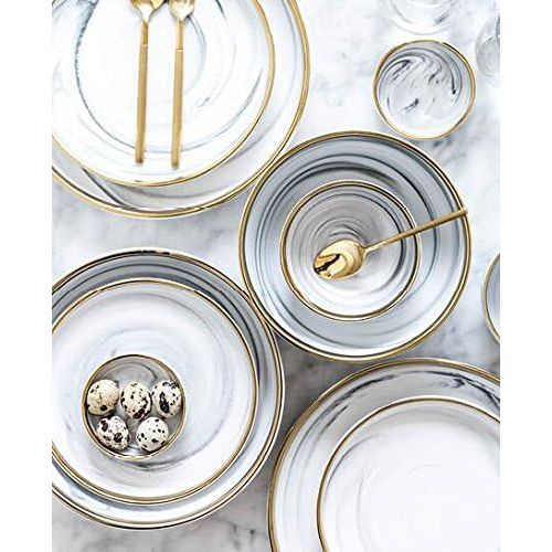  [아마존베스트]Colias Wing 3.5 Inch Elegant&Attractive Marble Pattern Stylish Design Multipurpose Porcelain Side Dish Bowl Seasoning Dishes Soy Dipping Sauce Dishes-Set of 4-White&Golden