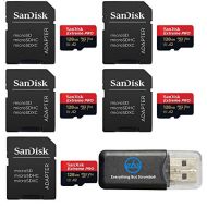 SanDisk 128GB Micro SDXC Extreme Pro Memory Card (Five Pack) Works with GoPro Hero 7 Black, Silver, Hero7 White UHS-1 U3 A2 Bundle with (1) Everything But Stromboli Micro Card Read