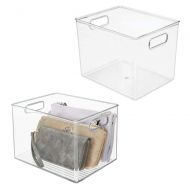 MDesign mDesign Plastic Home Storage Basket Bin with Handles for Organizing Closets, Shelves and Cabinets in Bedrooms, Bathrooms, Entryways and Hallways - 2 Pack - Clear
