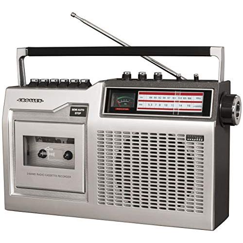 크로슬리 Crosley CT200B-SI Retro Portable Cassette Player with Bluetooth, AM/FM Radio, and Built-in Microphone, Silver