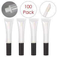Dlibuy DLIBUY (Pack of 100) 15ML Empty Refillable Squeezable Plastic Clear Lip Gloss Tube with Screw Lid And Brush