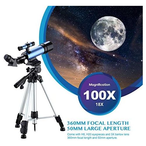  [아마존베스트]Aomekie Childrens Beginners’ 60 / 700 Telescope with 10X with Smartphone Adapter Extendable Tripod Bag Moon-Filter and Upright Viewfinder