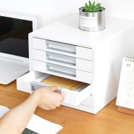 OR&DK Modern Desktop File Cabinet, Minimalist Document Storage Cabinet Space-Saving ABS Storage Box-White