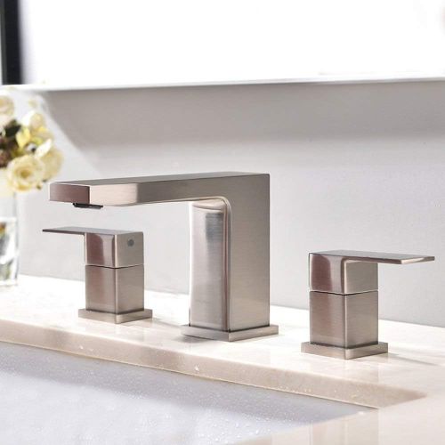  VCCUCINE Best Commercial 3 Holes Two Handles Lavatory Vanity Sink Widespread Brushed Nickel Bathroom Faucet, Bathroom Sink Faucet With Hoses