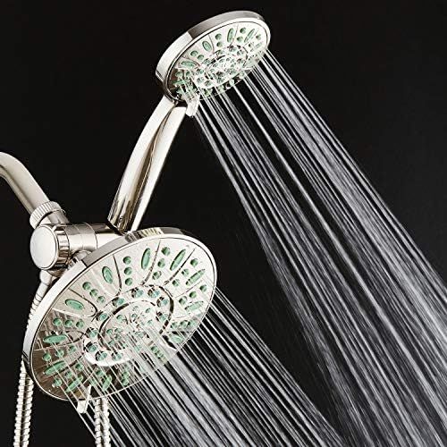  AquaDance Antimicrobial/Anti-Clog High-Pressure 30-setting Rainfall Shower Combo, Microban Nozzle Protection from Growth of Mold, Mildew & Bacteria, Brushed Nickel Finish/Coral Gre