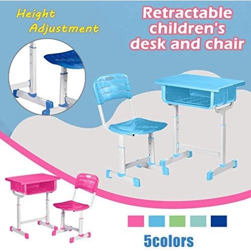  [아마존베스트]Atezch_ Kids Functional Desk and Chair Set, Height Adjustable Children School Study Desk, Metal Hook and Storage Drawer for Boys Girls, Anti-Slip (Blue)