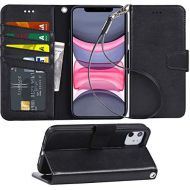 [아마존베스트]Arae Case for iPhone 11 PU Leather Wallet Case Cover [Stand Feature] with Wrist Strap and [4-Slots] ID&Credit Cards Pocket for iPhone 11 6.1 inch 2019 Released (Azure)