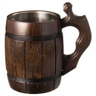 [아마존베스트]MyFancyCraft Handmade Beer Mug Oak Wood Stainless Steel Cup Natural Eco-Friendly 0.6 liters 20 ounces Barrel Brown