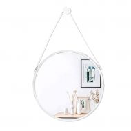 LAXF-Mirrors Retro Metal Wall Hanging Mirror with Hanging Strap, Round Decorative Mirror, Creative Makeup Shaving Iron Mirrors for Bedroom, Bathroom and Living Room White
