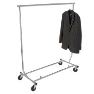 Econoco Collapsable Rolling Clothes Rack- Heavy Duty Collapsible Clothing Rack, Commercial Grade Clothing Display, Round Tubing Rolling Rack, Chrome