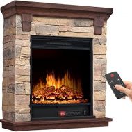 KESSER Electric Fireplace with LED 3D Flame Effect, with Heating Function, 1,800W Power, Timer, Thermostat, Remote Control, Dimmable, Natural/Brown