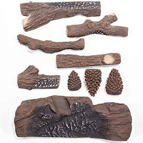  Barton Ceramic Wood Gas Fireplace Log Set for Ventless, Gas, Propane, Gas Insert, Vent Free, Gel, Ethanol, Electric, Indoor, Outdoor Fireplaces and Fire Pits (9 PCS)