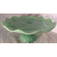 Rosso Glass Moon & Star Pattern - Jade Jadeite Green Glass - Weishar Glass USA (Cake Stand - Turned Edge)