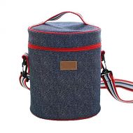 Teerwere Picnic Basket Portable Round Insulation Bag Travel Picnic Ice Bag Denim Insulation Bag Insulation Barrel Special Lunch Box Bag Picnic Baskets with lid (Size : L)