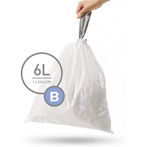 심플휴먼 simplehuman Code B Custom Fit Drawstring Trash Bags in Dispenser Packs, 6 Liter / 1.6 Gallon, White ? 90 Liners
