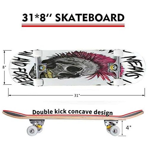  Mulluspa Classic Concave Skateboard Vector Illustration Praying Skeleton Hands Longboard Maple Deck Extreme Sports and Outdoors Double Kick Trick for Beginners and Professionals