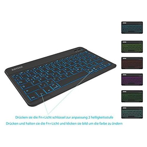  [아마존베스트]Arteck Bluethooth Keyboard, QWERTZ German Wireless Keyboard with 7 Colours Ultra Light and Thin Portable Wireless Keyboard for iPad Pro, Air, Mini, Android, MacOS, Windows, Tablets