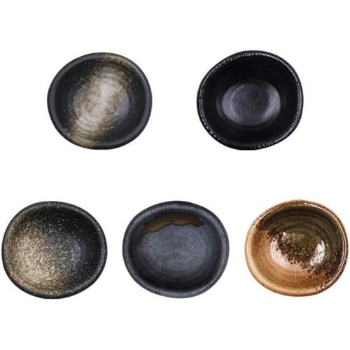  [아마존베스트]Colias Wing 3.5 Retro Style Black/Brown Stylish Design Multipurpose Porcelain Side Dish Bowl Seasoning Dishes Soy Dipping Sauce Dishes-Set of 5