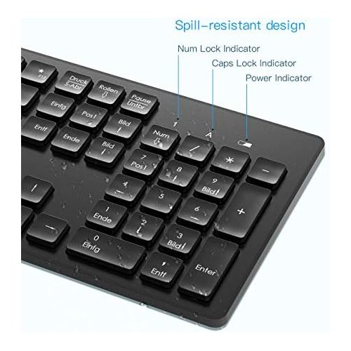  [아마존베스트]WisFox Wireless Keyboard Mouse Set 2.4GHz Ultra Thin Advanced Silent Keyboard Mouse Wireless Combo Full Size with USB Nano Receiver for Laptop, PC, QWERTZ German (Black)