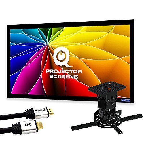  QualGear Projector Ceiling Mount Bundle with 110 Ultra White Fixed Frame Projector Screen & 25 HDMI Cable Hardware Mount (PRB-717?Blk-110W-25ft)