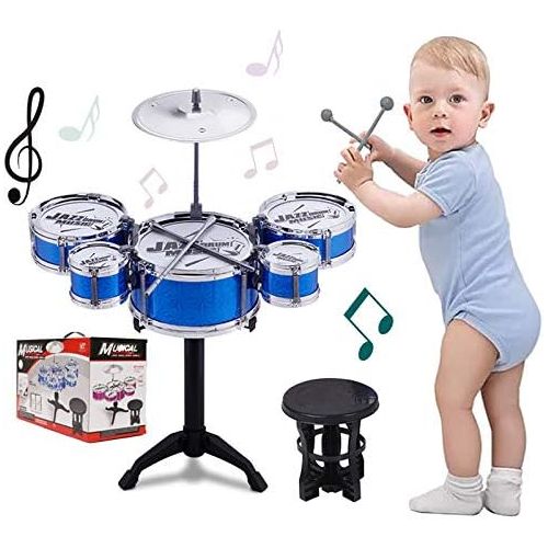  [아마존베스트]SKLOER Kids Drum Set Toddler Instrument Set Educational Percussion Stimulating Children’s Creativity Drum Set for Kids Ages 3-5 Boys and Girls Ideal Gift Blue