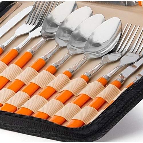  Wealers Camping Silverware Kit Cutlery Organizer Utensil Picnic Set 12 Piece Mess Kit for 2 Stainless Steel Plate Spoon Butter and Serrated Knife Wine Opener Fork Napkin Hiking Camp