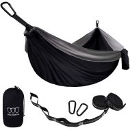 Gold Armour Camping Hammock - Portable Hammock Single Hammock Camping Accessories Gear for Outdoor Indoor Adult Kids, USA Based Brand (Black & Grey)