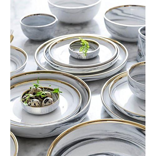  [아마존베스트]Colias Wing 3.5 Inch Elegant&Attractive Marble Pattern Stylish Design Multipurpose Porcelain Side Dish Bowl Seasoning Dishes Soy Dipping Sauce Dishes-Set of 4-White&Golden