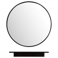 GYX-Bathroom Mirror 40cm Diameter Bathroom Shaving Mirror Metal Frame Wall Mirror with Shelf Bedroom Decor Hanging Vanity Mirror Hallway and Living Room, Black