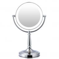 LAXF-Mirrors 360 Degree Free Rotation 32 Bright LED Makeup Mirror/Desktop Lamp Mirror Double-Sided Dressing Mirror Princess Mirror with Light Mirror/3 Times Magnified (Bright Silver)