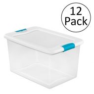 MRT SUPPLY 64 Quart Latching Plastic Storage Box, Clear w/Blue Latches (12 Pack) with Ebook