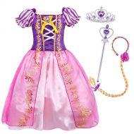 HenzWorld Princess Dress Costume for Little Girls Birthday Party Dress up Fairy Tales Cosplay Wig Braid Accessories