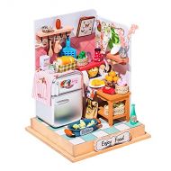 ROBOTIME DIY Miniature Dollhouse Kit for Adults DIY Tiny Kitchen Making Kit with Furniture Wooden Craft Kits Creative Birthday Gift for Kids (Taste Life)