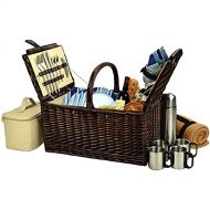 Picnic at Ascot Buckingham Willow Picnic Basket with Service for 4 with Blanket and Coffee Service - Blue Stripe