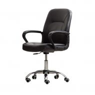 PGing Modern Ergonomic Mid-Back Leather Computer Executive Office Chair with Padded Armrests, Adjustable Seat Height (Color : White)-Black