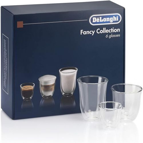 드롱기 DeLonghi Fancy Collection Double Walled Thermo Espresso, Cappuccino and Latte Macchiato Glasses, (Set of 6), Clear