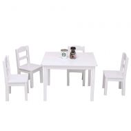 Costzon ZOFFYAL Kids Table and Chairs Set,Wooden Table Furniture for Children,4 Chair 5 Piece Set