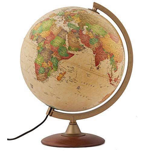  Waypoint Geographic Journey 12 Diameter Antique Style Globe & Wood Stand - 1,000s of UP-to-Date Named Places & Points of Interest - Numbered Meridian - Illumination for Enhanced Viewing - Perfect for