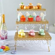 Efavormart 15 Tall GOLD 3 Tiered Serving Stand Cupcake Dessert Stand With Crystal Pendants