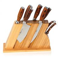 TUO Knife Set 8pcs, Japanese Kitchen Chef Knives Set with Wooden Block, including Honing Steel and Shears, Forged German HC Steel with comfortable Pakkawood Handle, Fiery Series Co